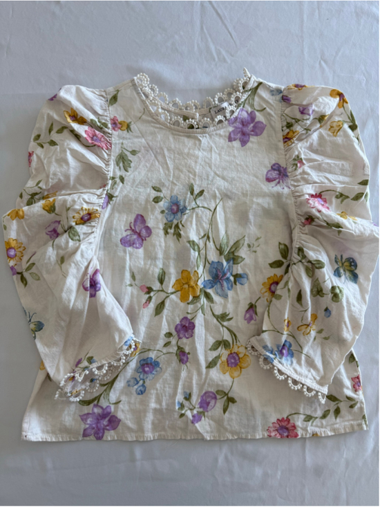 Laura Ashley Tops - Women's Laura Ashley Linen blend Floral Blouse Size M White Multicolor